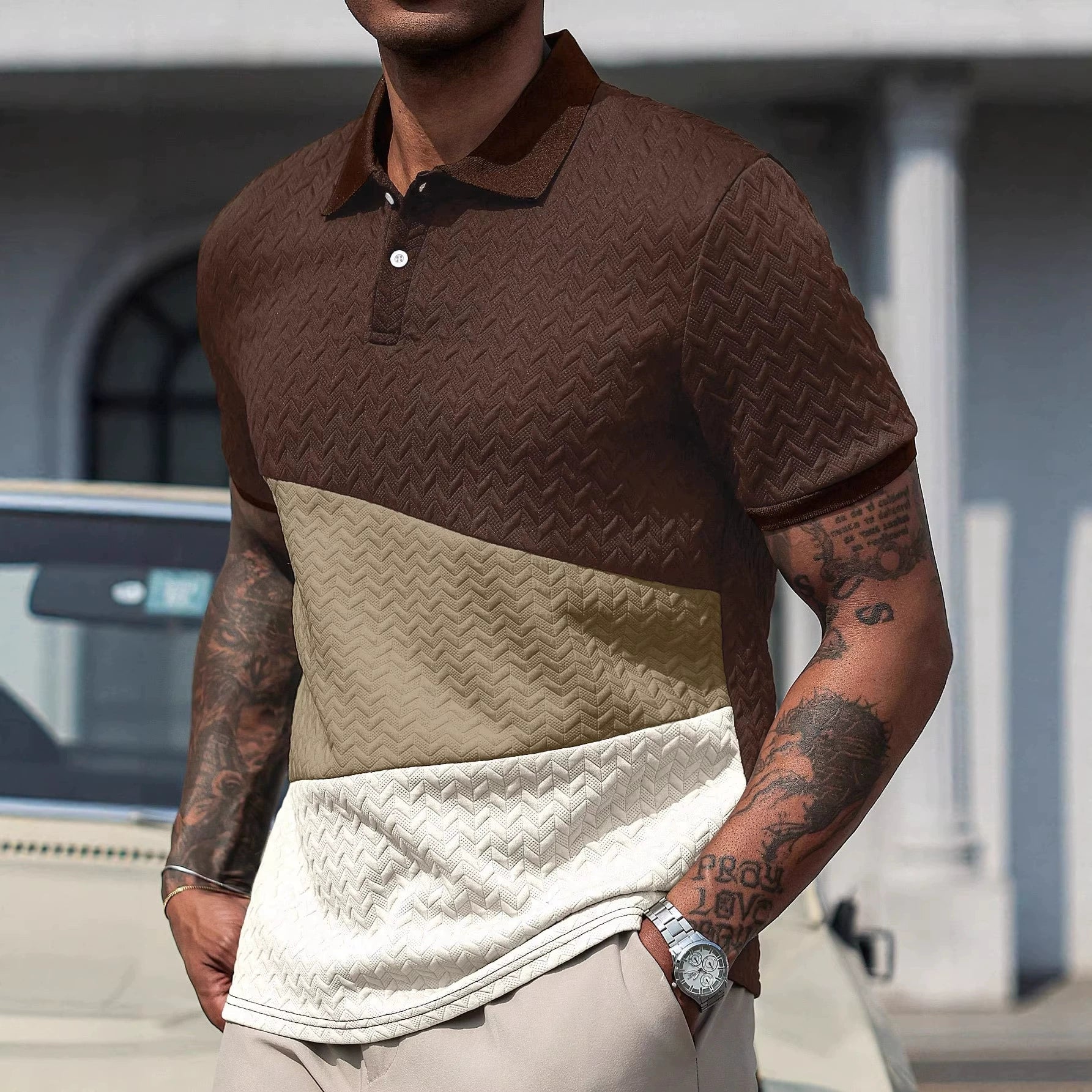 Henrick Herringbone Polo - Coffee Brown
