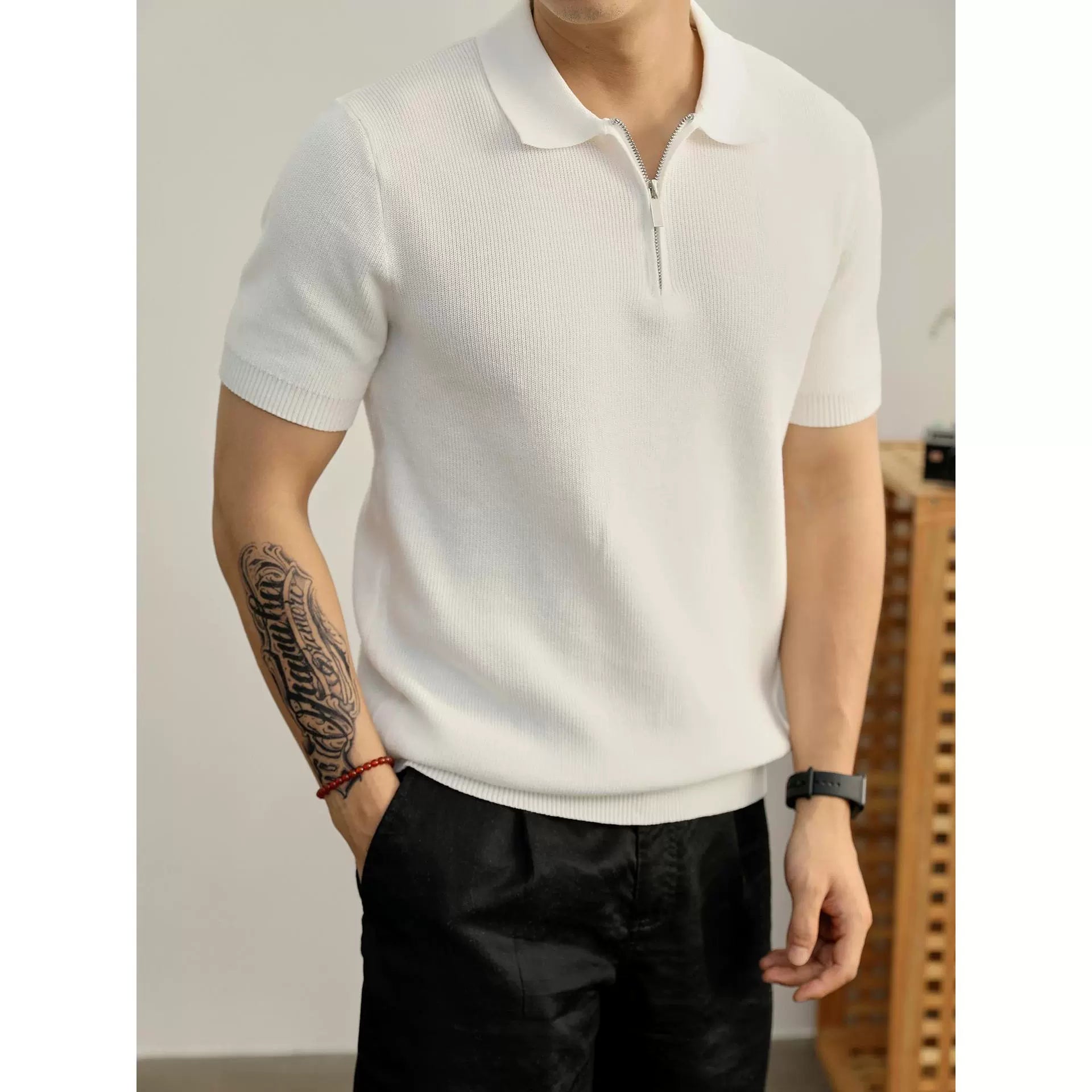 Noel Half-Zip Knit Polo - White