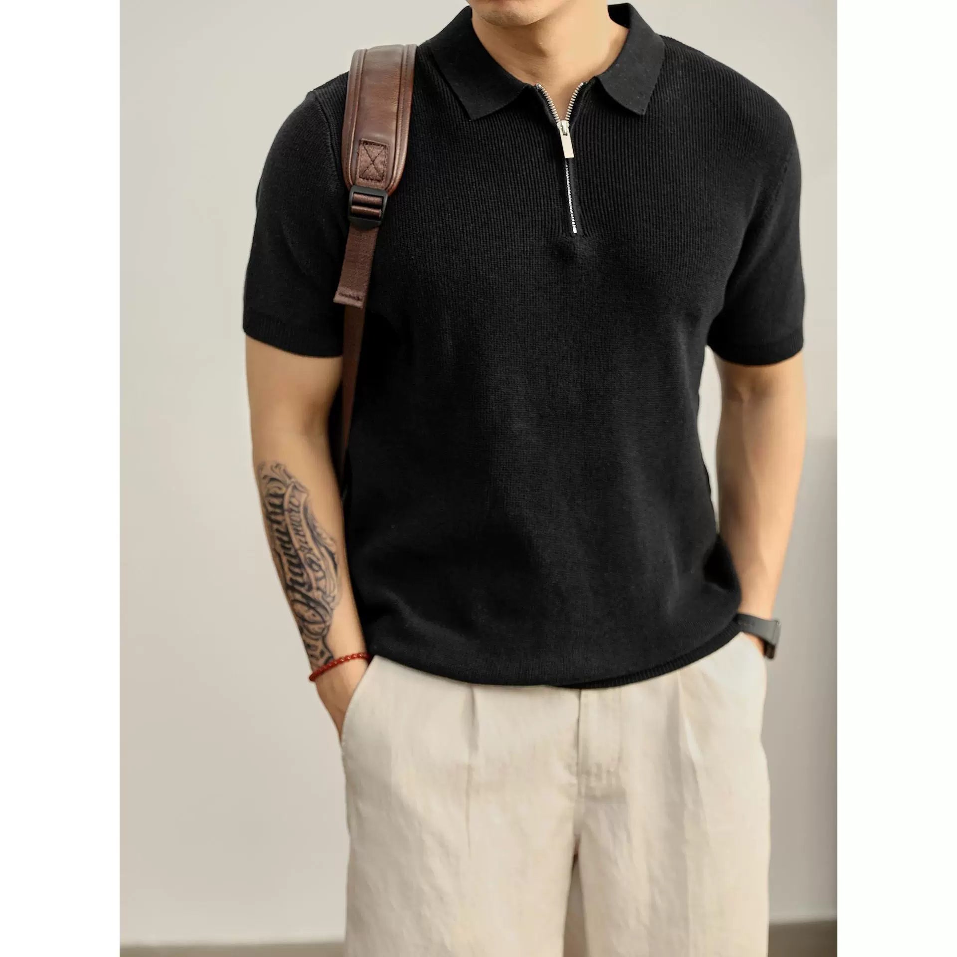 Noel Half-Zip Knit Polo - Black