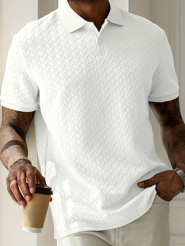 Men's Casual Shirt Short Sleeve - Solid Brown, Textured Knit Fabric, Classic Collar & Button Detail, Machine Washable, All-Season Versatile Wear, Stylish Design, Comfortable Fit